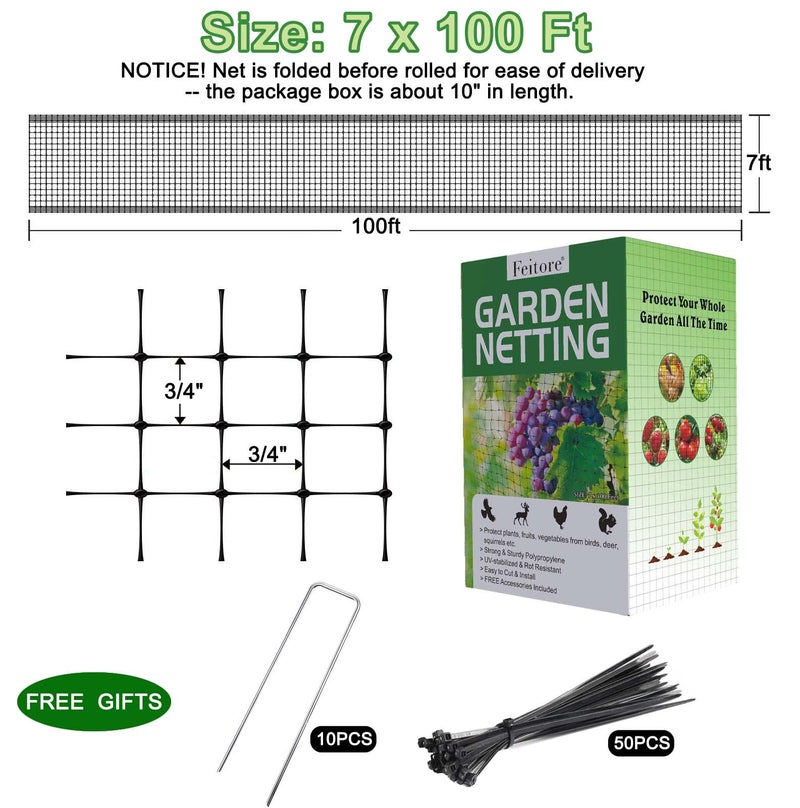 Feitore Deer Fence Netting, 7 x 100 Feet Anti Bird Deer Protection Net Reusable Protective Garden Netting for Plants Fruit Trees Vegetables Against Birds and Other Animals - Image 4